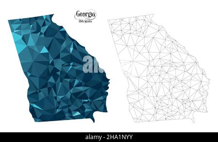 Low-Poly-Karte des Staates Georgia (USA). Polygonale Vektorgrafik auf weißem Hintergrund. Territory der Staaten von Amerika. Stock Vektor