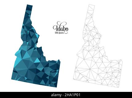 Low Poly Karte des Staates Idaho (USA). Polygonale Vektorgrafik auf weißem Hintergrund. Territory der Staaten von Amerika. Stock Vektor