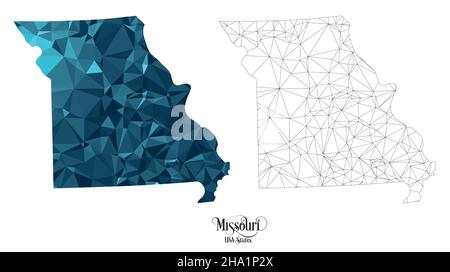 Low-Poly-Karte des Staates Missouri (USA). Polygonale Vektorgrafik auf weißem Hintergrund. Territory der Staaten von Amerika. Stock Vektor