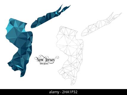 Low Poly Karte des Staates New Jersey (USA). Polygonale Vektorgrafik auf weißem Hintergrund. Territory der Staaten von Amerika. Stock Vektor