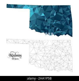 Low Poly Karte von Oklahoma State (USA). Polygonale Vektorgrafik auf weißem Hintergrund. Territory der Staaten von Amerika. Stock Vektor