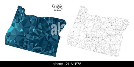 Low-Poly-Karte des Staates Oregon (USA). Polygonale Vektorgrafik auf weißem Hintergrund. Territory der Staaten von Amerika. Stock Vektor