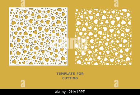 Schablone für Laserschneiden, Holzschnitzerei, Papierschnitt. Quadratisches Muster zum Schneiden. Dekorative Schablone mit Panel-Design Stockfoto