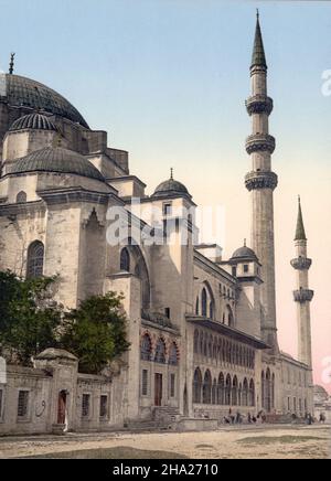 Vintage Polychrom Farbdruck der Süleymaniye Moschee in Konstantinopel (heute Iistanbul), Türkei] um 1890 Stockfoto