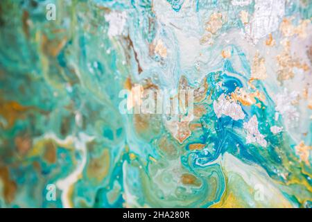 Schöne Flüssigkeit abstrakte Farbe Hintergrund. Ölgemälde des abstrakten blauen Ozeans. Stockfoto