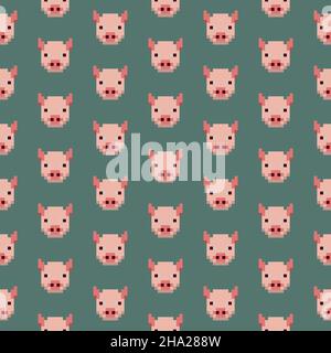 Nahtloses Muster Pixel Art Schwein Stock Vektor