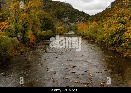 Landschaft des Nalon Flusses in Asturien. Stockfoto