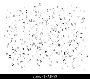 Abstraktes schwarzes Alphabet Ornament Grenze isoliert auf weißem Hintergrund. Vektor-Illustration für Bildung, Schreiben, poetisches Design. Zufällige Buchstaben fallen f Stock Vektor