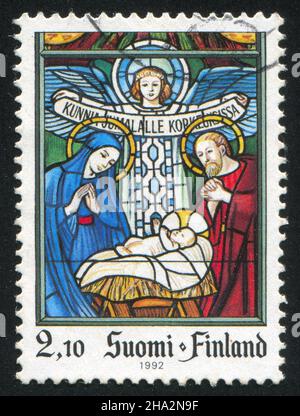 FINNLAND - UM 1992: Stempel gedruckt von Finnland, zeigt Szene aus der Bibel, um 1992 Stockfoto