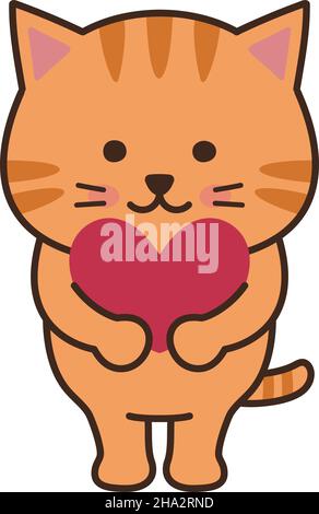 Tabby Katze mit einem Liebesherz. Vektordarstellung isoliert auf weißem Hintergrund. Stock Vektor