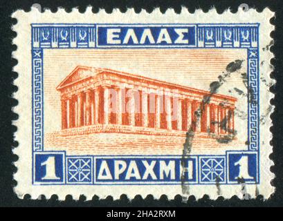 GRIECHENLAND - UM 1927: Briefmarke gedruckt von Griechenland, zeigt Tempel des Hephaestus, um 1927 Stockfoto