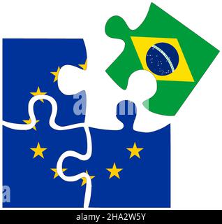 EU - Brasilien : Puzzle-Formen mit Fahnen, Symbol der Vereinbarung oder Freundschaft Stockfoto