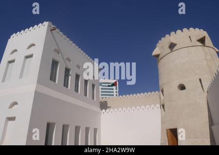 Das Innere des Qasr al Hosn, des Weißen Fort, des Alten Fort oder des Palastes, das früher die Residenz des regierenden scheich von Abu Dhabi und des Emir-Palastes war Stockfoto