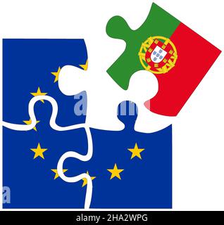 EU - Portugal : Puzzle-Formen mit Flaggen, Symbol der Vereinbarung oder Freundschaft Stockfoto