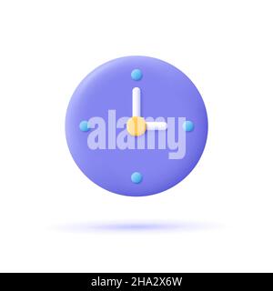 Rund um die Uhr. 3D Vektorsymbol. Minimalistischer Cartoon-Stil. Zeitmessung, Zeitmessung, Zeitmanagement und Terminkonzept. Stock Vektor