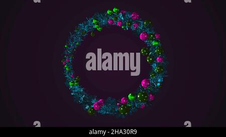 Animation von Weihnachtsspiralbaum. Animation. Spiralender Weihnachtsbaum mit Spielzeug. Stockfoto