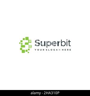 Flaches Buchstabenzeichen Initial S SUPER BIT Logo-Design Stock Vektor