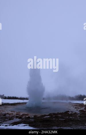 Der Strokkur-Geysir, der alle 5 Minuten ausbricht, Island Stockfoto