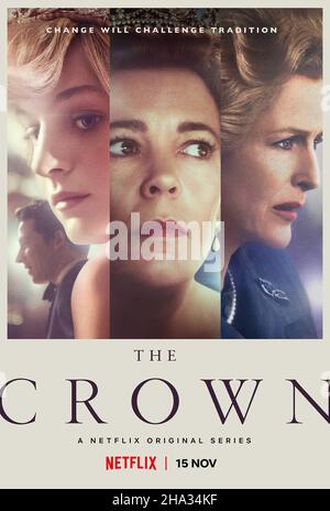 The Crown TV Series (2016-) UK / USA erstellt von Peter Morgan 2020 Saison 4 Josh O'Connor, Emma Corrin, Olivia Colman, Gillian Anderson Poster Stockfoto