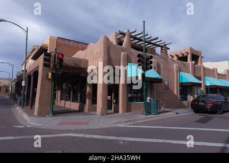 Santa Fe, New Mexico, NM Downtown adobe Buildings, Stockfoto