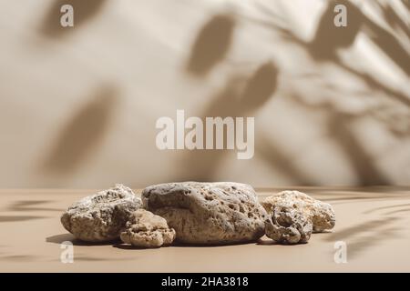 Szene mit Komposition aus Steinen auf beigem Hintergrund Stockfoto