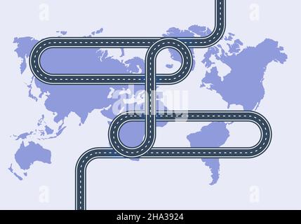 Weltkarte Mit Verbindungsstraße Stock Vektor