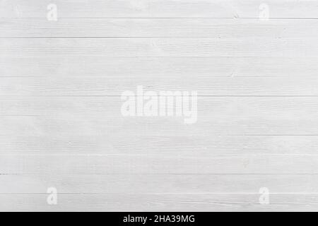 Vintage weißen Holztisch Draufsicht Textur Hintergrund. Sauber hell lackierten Holzplanken Muster flach legen. Stockfoto
