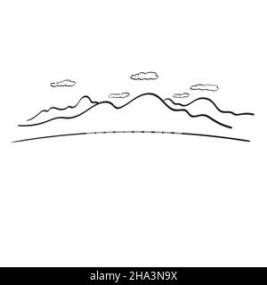 Berge und Wolken Illustration Vektor Hand gezeichnet isoliert auf weißem Hintergrund Linie Kunst Stock Vektor