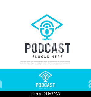 Einfache Linie Stil Universität Graduierung Kappe Podcast Logo Vorlage Vorlage Symbol Illustration Symbol Stock Vektor