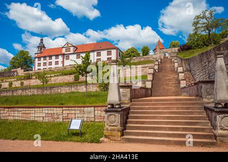 Schloss Wilhelmsburg mit angeschlossenem Schlosspark und Gärten in Schmalkalden, Thüringen, Deutschland Stockfoto