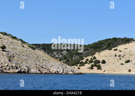 Segeln durch die kroatischen Inseln, Krk, Rab, Sveti grgur, Prvic. Adria, Kroatien, Balkan, Europa. Stockfoto