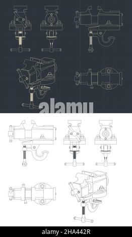 Stilisierte Vektordarstellung von Bauplänen von Schraubstock Stock Vektor