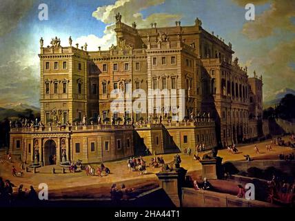 Veduta del castello di Rivoli von Giovanni Paolo Pannini 1724 Torino Palazzo reale - der Königspalast von Turin ist ein historischer Palast des Hauses Savoyen, Italienisch, Italien, ( das Schloss von Rivoli, mittelalterlichen Ursprungs und von Emanuele Filiberto und Carlo Emanuele I umgestaltet, Wurde in Brand gesetzt und zerstört im Jahr 1693, während des Krieges mit den Franzosen. ) Stockfoto