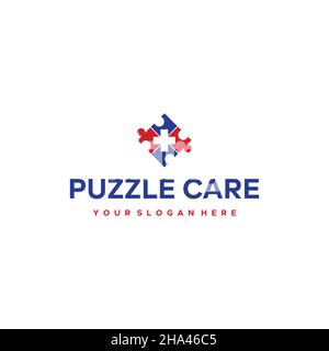 Modernes, flaches, farbenfrohes PUZZLE CARE Logo-Design Stock Vektor