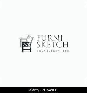 Minimalistisches FURNI SKIZZE Silhouette Logo-Design Stock Vektor