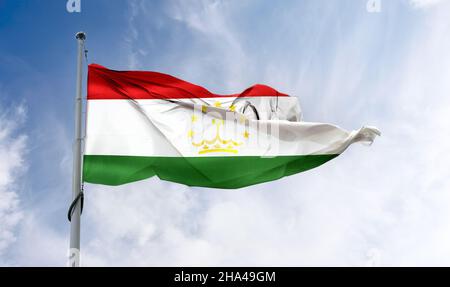 3D-Illustration einer Flagge Tadschikistans - realistische wehende Stoffflagge. Stockfoto