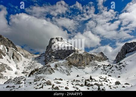 Der schneebedeckte Gipfel des Chateau d'Oche in chablais, frankreich, im Winter, bernex, frankreich Stockfoto