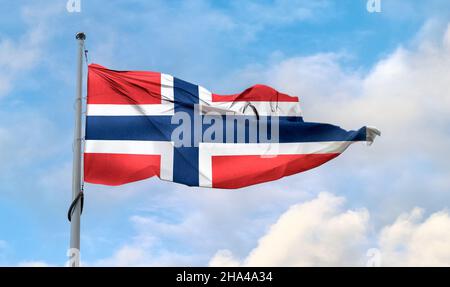 3D-Illustration einer Flagge von Svalbard und Jan Mayen - realistisch winkende Stoffflagge. Stockfoto