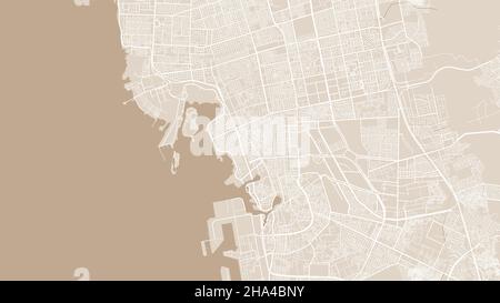 Yellow Jeddah City Area Vektor Hintergrundkarte, Straßen und Wasser Kartographie Illustration. Breitbild-Proportion, digitale Flat-Design-Streetmap. Stock Vektor