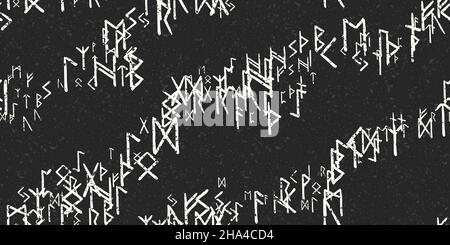 Runen nahtlose ethnische Muster. Runenalphabet, Futhark. Alte nordische okkulte Symbole, wikinger Buchstaben auf schwarzer, rune Schrift. Design für Stoff, Tape Stock Vektor