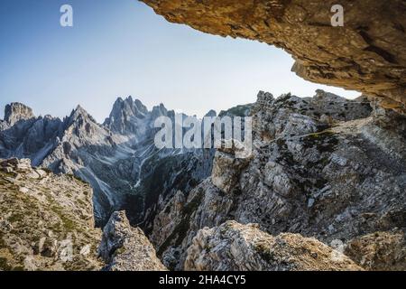 Eine atemberaubende Aussicht auf den Berg cadini di misurina in den italienischen alpen, dolomiten. Stockfoto