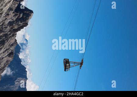 Gipfellift von sonnalpin zur zugspitze,wettersteingebirge blauer Himmel,Wolken,Wolkenstimmung,garmisch-partenkirchen,Loisachtal,oberbayern,bayern,süddeutschland,deutschland,europa, Stockfoto