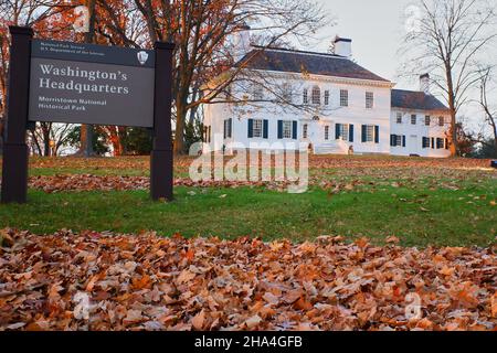 Das im georgischen Stil gehaltene Ford Mansion war von Dezember 1779 bis Juni 1780 während des amerikanischen Revolutionskrieges das Hauptquartier von George Washington.Morristown.New Jersey.USA Stockfoto