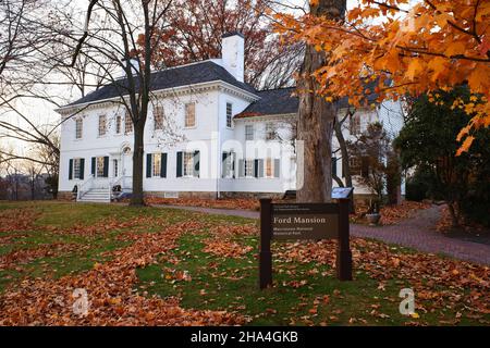 Das im georgischen Stil gehaltene Ford Mansion war von Dezember 1779 bis Juni 1780 während des amerikanischen Revolutionskrieges das Hauptquartier von George Washington.Morristown.New Jersey.USA Stockfoto