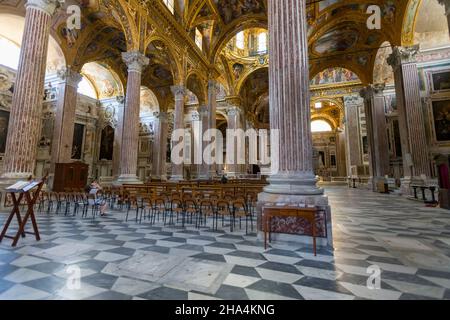 Das Innere der Basilika della santissima annunziata del vastato in Genao, italien. Diese Kathedrale wird von den großen Barockstudios und Künstlern aus genua im 17. Jahrhundert dekoriert Stockfoto