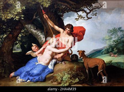 Venus und Adonis des niederländischen Künstlers Abraham Bloemaert (1566-1651), Öl auf Leinwand, 1632 Stockfoto