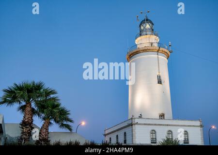 Leuchtturm La Farola de Malaga im Hafen von Malaga, Spanien, Andalusien Stockfoto