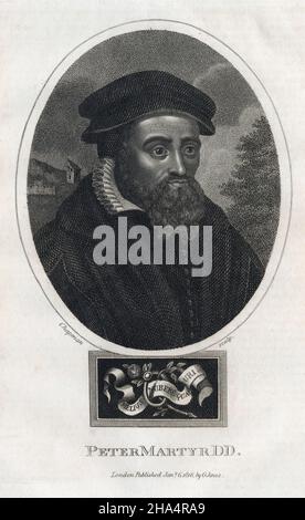 Antiker Stich von Peter Martyr d'Anghiera aus dem Jahr 1816. Peter Martyr d'Anghiera (1457-1526) war ein italienischer Historiker im Dienste Spaniens während des Zeitalters der Erforschung. QUELLE: ORIGINALGRAVUR Stockfoto