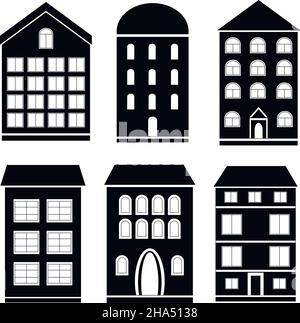 Gebäude schwarz-weiß-Set Stock Vektor