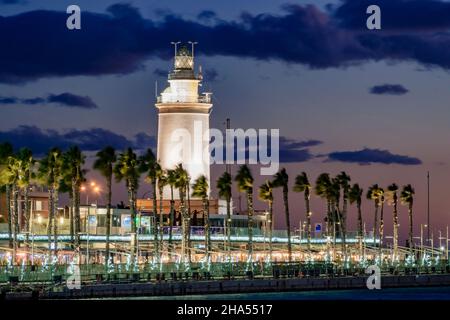 Malaga Leuchtturm in Muelle Uno. Hafen von Malaga. Málaga, Andalucía, Spanien, Europa Stockfoto